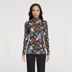 SMYTHE Floral Print Turtleneck Top | Made in Canada | Small | Stretch Jersey